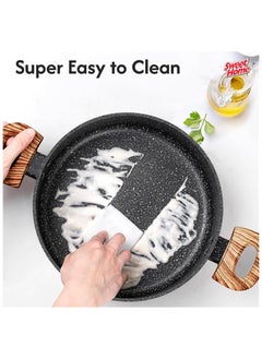 Sweet Home Sweet Home 8 Pcs Marble Non-Stick Cookware Set PFOA Free With Heat Resistant Handles & Transparent Glass Lids Granite Finish & Induction Base Cooking Set  - Image 5