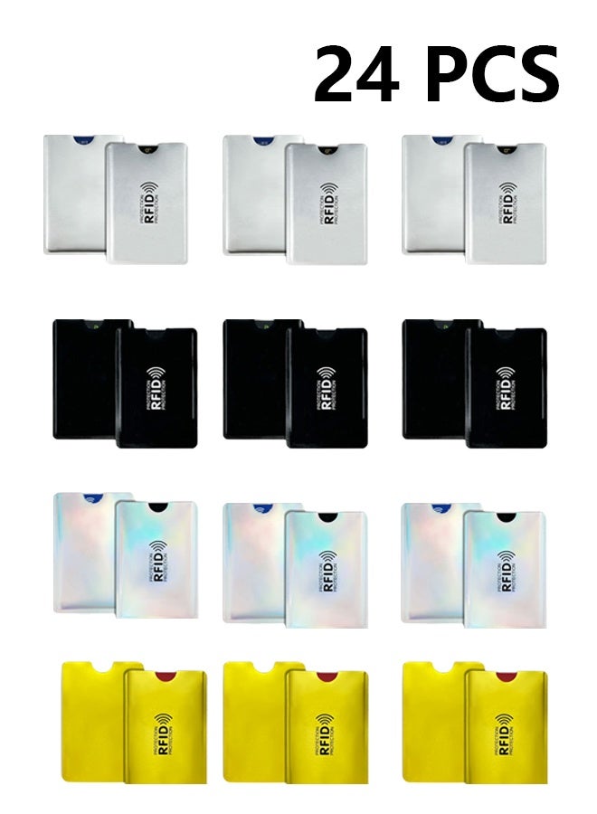 RFID Blocking Sleeves (24 Credit Card Protector Holders in 4 colors ), Identity Theft Protection Secure Sleeve for Credit Cards, Debit Card - Image 1