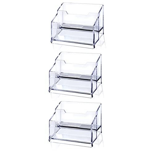 Meschett 3 Pack Clear Acrylic Business Card Holder2 Tier Premium Acrylic Clear Business Card Holder Stand for Desk Fits 100 Business Cards - Image 1