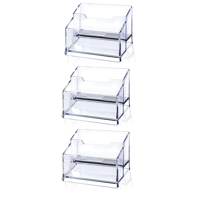 Meschett 3 Pack Clear Acrylic Business Card Holder2 Tier Premium Acrylic Clear Business Card Holder Stand for Desk Fits 100 Business Cards - Image 2
