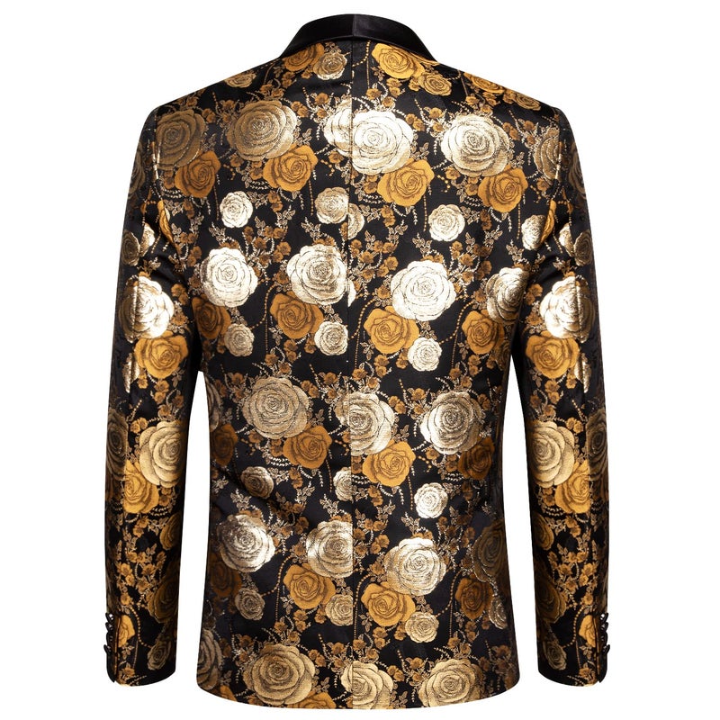 Hi-Tie Stylish Men Suit Jacket Blazer Shawl Lapel One Button Slim Fit Long Sleeve Jacket Tuxedo Party Dinner,001-black Gold,Medium - Image 2
