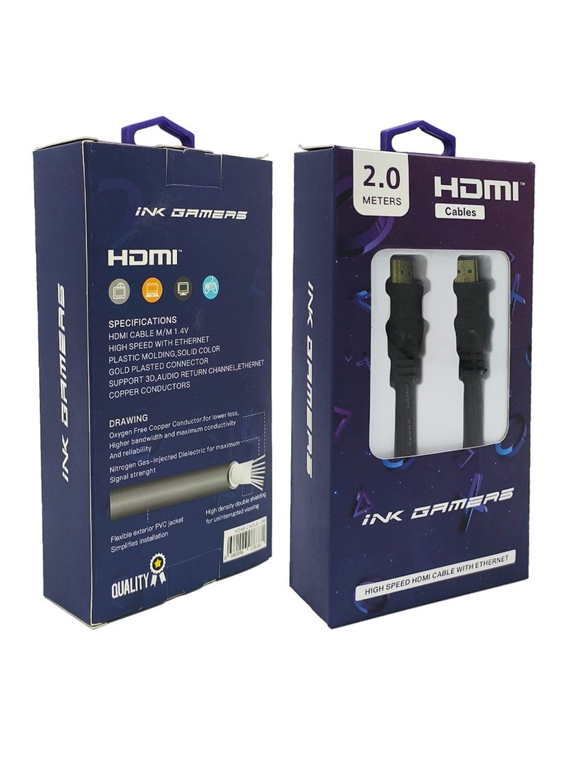 INK GAMERS Premium HDMI cable, Gold Plated Ultra High-Definition HDMI 2.0M Cable with High-Speed Ethernet Support and 3D Video Support for all HDMI Supported Devices, Compatible with PlayStation, Xbox, PC, Laptop, TV, PS4, PS5 (Packaging may vary) - Image 5