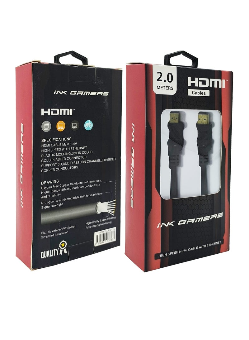 INK GAMERS Premium HDMI cable, Gold Plated Ultra High-Definition HDMI 2.0M Cable with High-Speed Ethernet Support and 3D Video Support for all HDMI Supported Devices, Compatible with PlayStation, Xbox, PC, Laptop, TV, PS4, PS5 (Packaging may vary) - Image 4