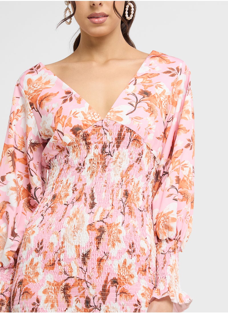 Floral Smocked Midi Dress