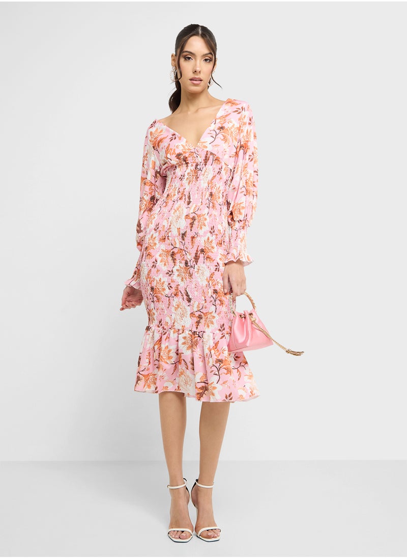 Floral Smocked Midi Dress