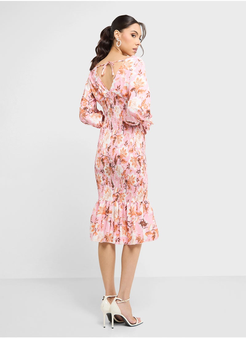 Floral Smocked Midi Dress