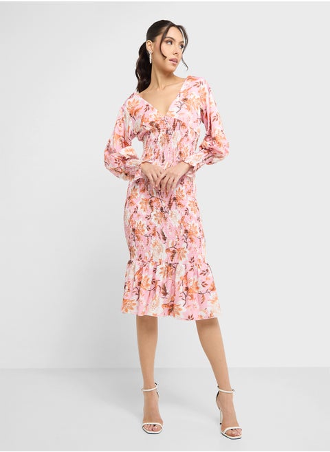 Floral Smocked Midi Dress