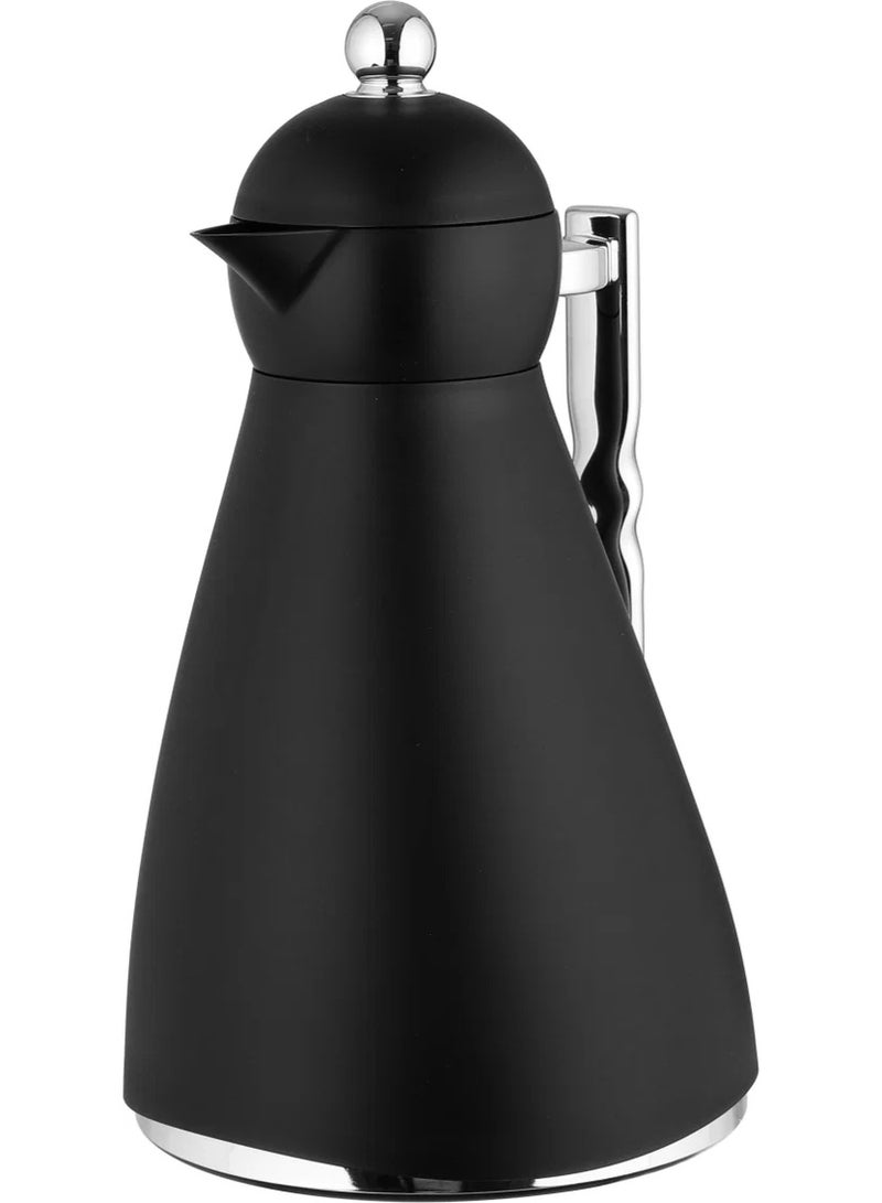 Glory Thermos, 1 Liter, Glass Inner Container, Push Button, Silver Handle - Black - Image 3