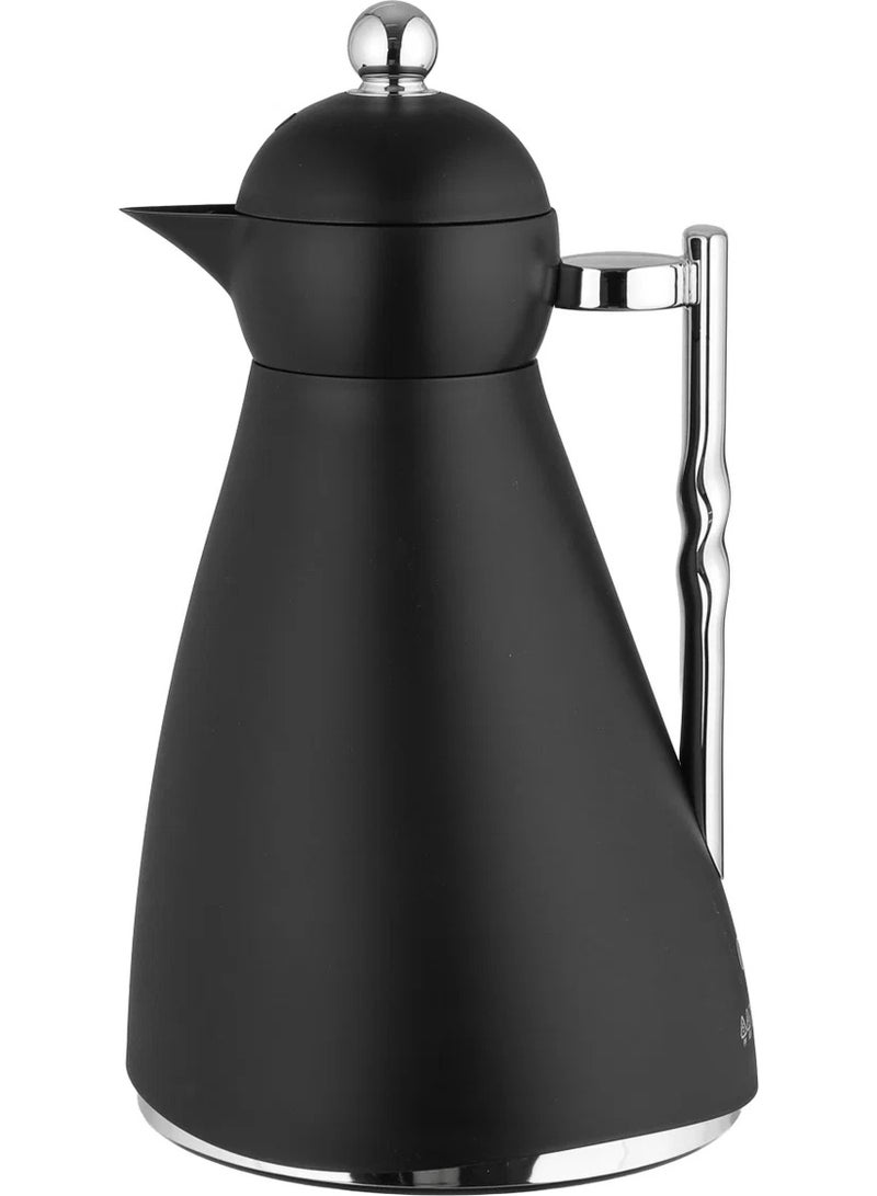 Glory Thermos, 1 Liter, Glass Inner Container, Push Button, Silver Handle - Black - Image 1
