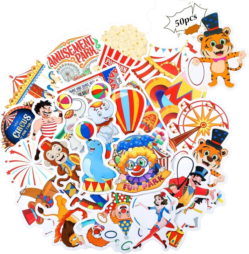 Containlol 50 Pieces Circus Party Favors Stickers Carnival Stickers Animal Clown Sticker Carnival Themed Party Favors Circus Theme for Birthday Baby Shower Decoration - Image 1