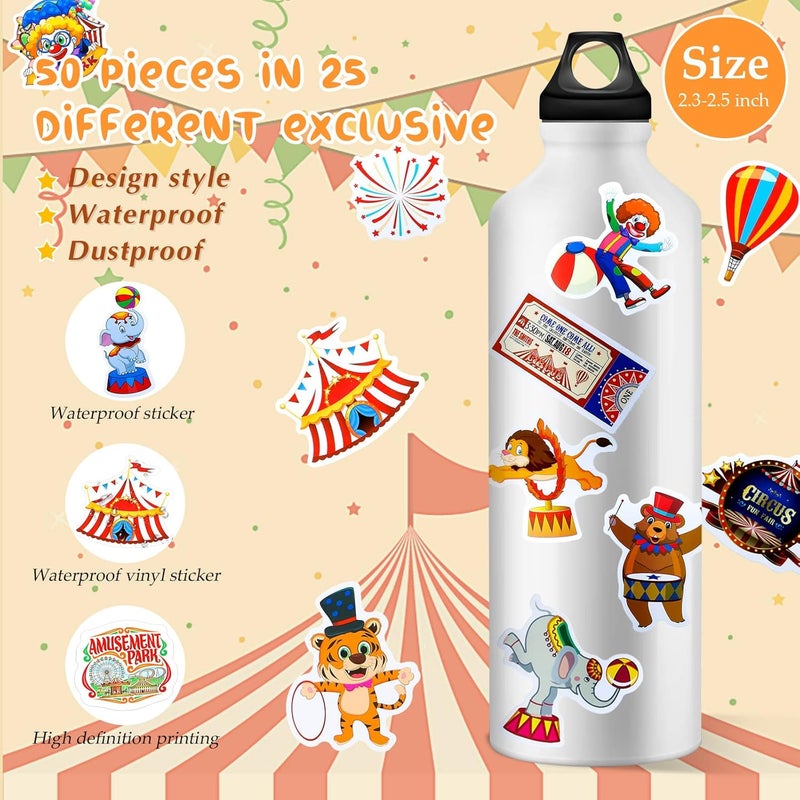 Containlol 50 Pieces Circus Party Favors Stickers Carnival Stickers Animal Clown Sticker Carnival Themed Party Favors Circus Theme for Birthday Baby Shower Decoration - Image 2