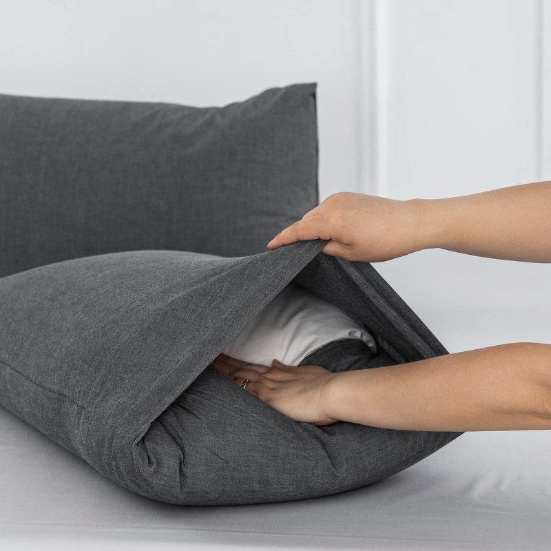 MooMee Bedding Pillowcases Pack of 2 100% Washed Cotton Linen Like Textured Breathable Durable Soft Comfy (Dark Grey  King) - Image 4