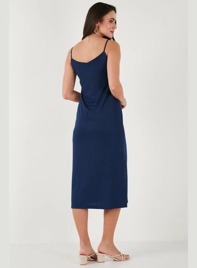 Lela Lela Regular Fit Rope Strap Slit Detailed Midi Dress Women's DRESS 5866128