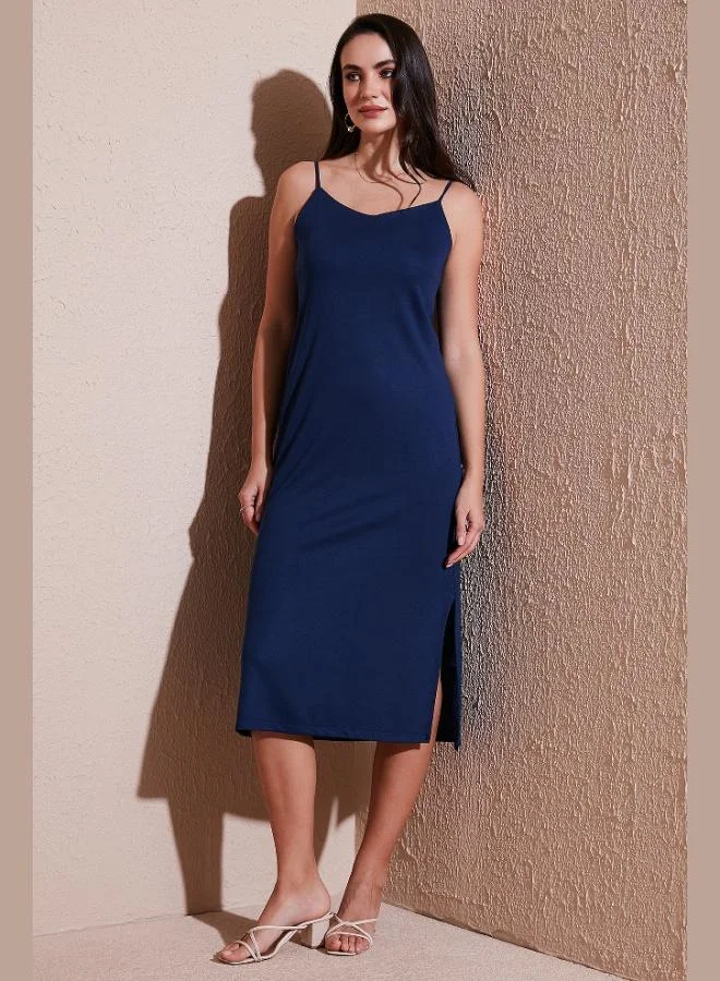 Lela Lela Regular Fit Rope Strap Slit Detailed Midi Dress Women's DRESS 5866128