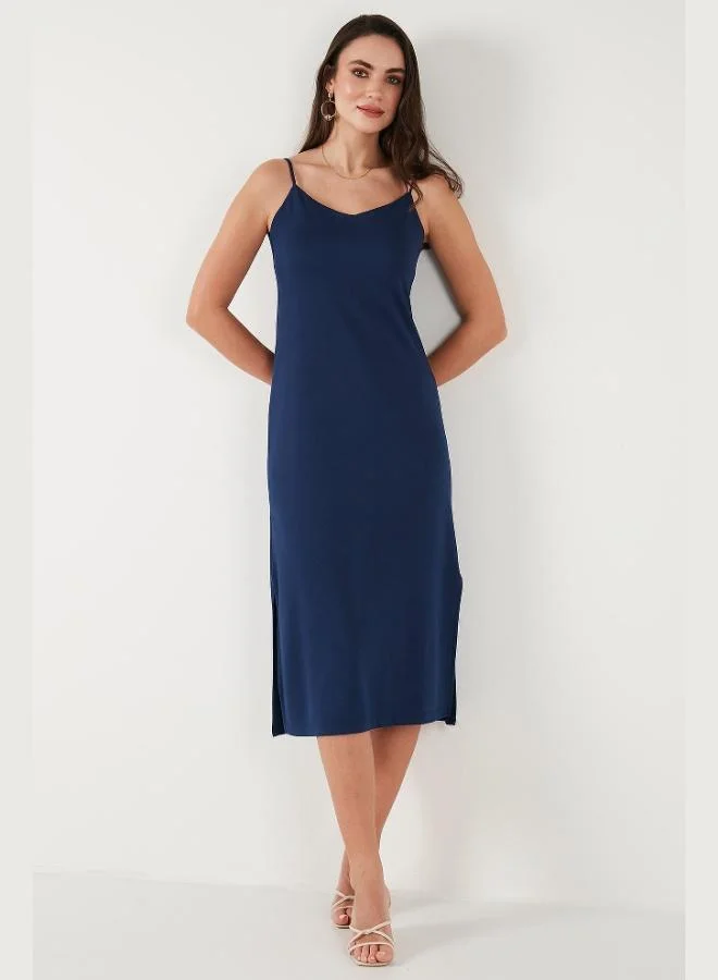 Lela Lela Regular Fit Rope Strap Slit Detailed Midi Dress Women's DRESS 5866128