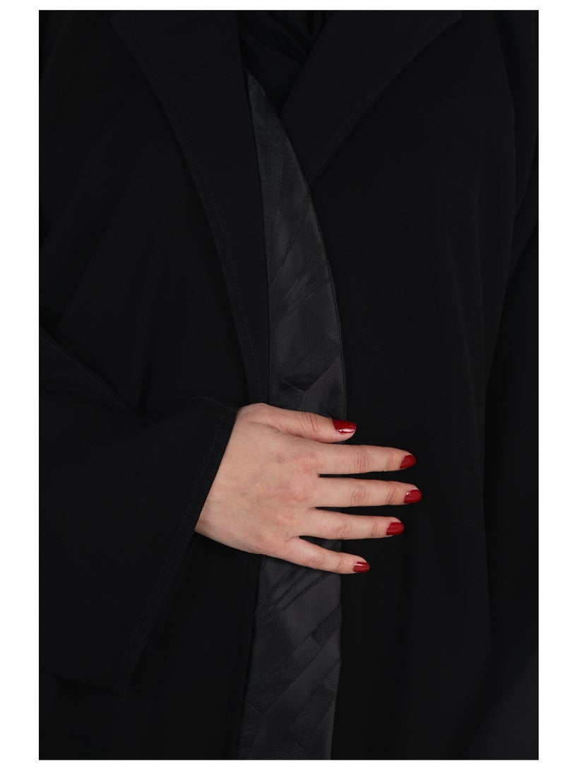 MyesuQ An Elegant Black Wrap Abaya With Shiny Fabric Inserts On The Front - Image 3
