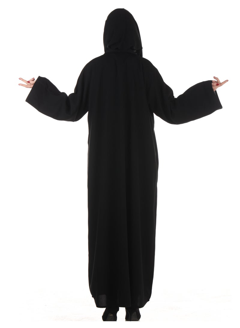 MyesuQ An Elegant Black Wrap Abaya With Shiny Fabric Inserts On The Front - Image 4