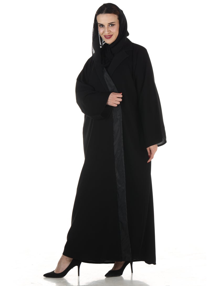 MyesuQ An Elegant Black Wrap Abaya With Shiny Fabric Inserts On The Front - Image 1