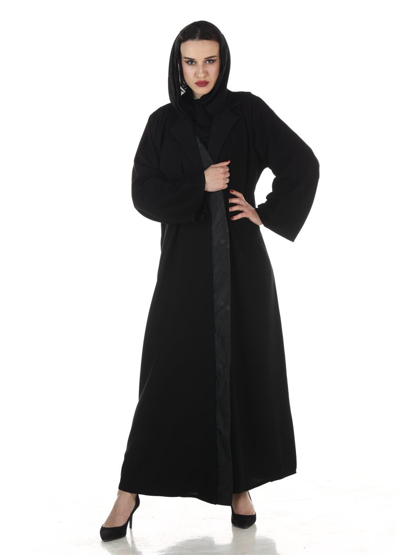 MyesuQ An Elegant Black Wrap Abaya With Shiny Fabric Inserts On The Front - Image 2