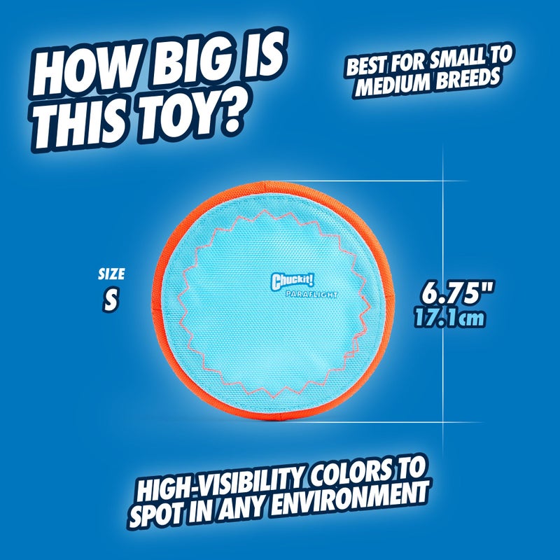 Chuckit! Paraflight Flying Disc Dog Toy - Water Floating Flyer - Durable Nylon Construction with Soft Rubber Edges - For Small and Medium Dogs - Size Small - 6.75" L x 6.75" W - Pack of 1 - Image 4