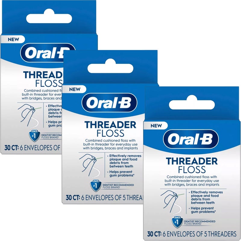 Oral-B OralB Threader Floss 30 Count 6 Envelopes of 5 Threaders Pack of 3 - Image 3