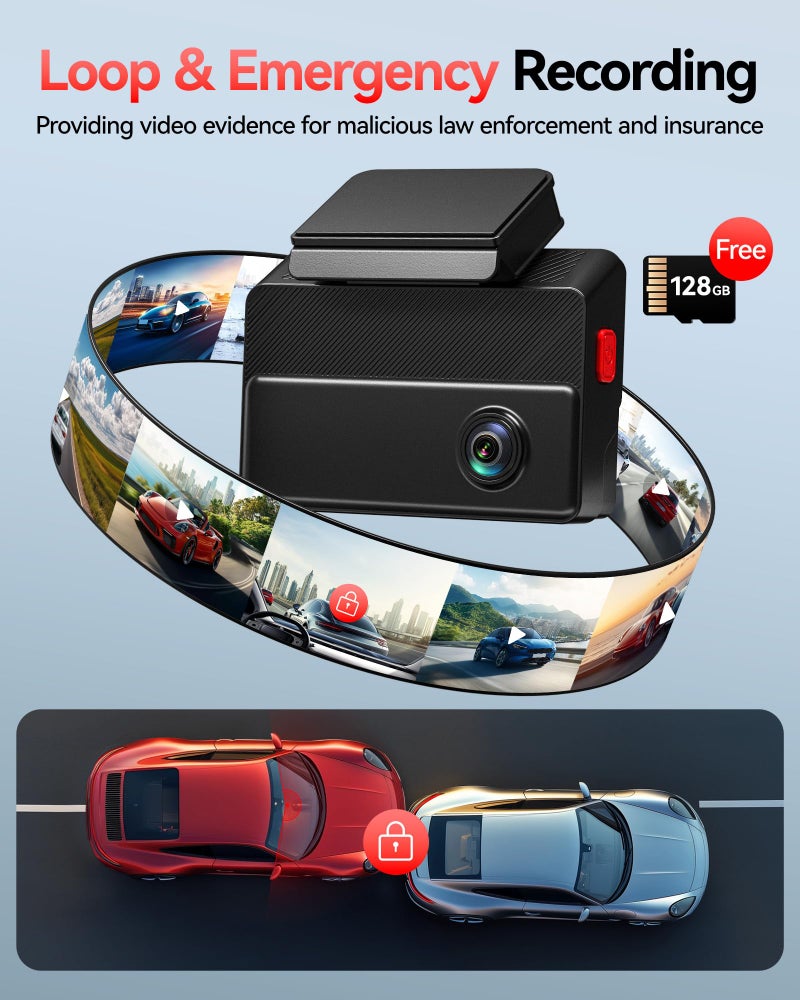 REDTIGER 530Â° Dash Cam 3 Channel, 2.5K+2.5K+1080P Triple Car Camera with 128GB Card, IR Night Vision, Touch Screen, Dashcam for Front Inside Rear Included WiFi GPS, 24H Parking Mode - Image 4