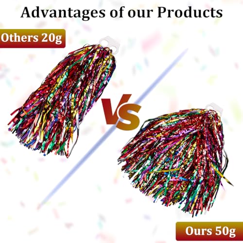 CREATCABIN 2pcs Pom Poms Cheerleading Blue Metallic Cheerleader Pom Poms with Baton Handle Cheer Pom Poms for Adults Cheering Spirit Sport Party Dance Stage Performance Celebration 12.6x6.69 Inch - Image 5