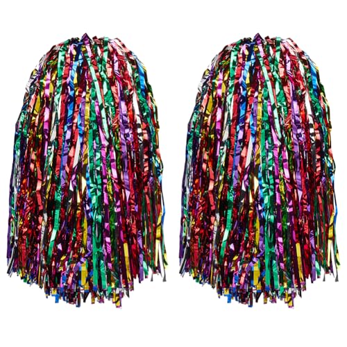 CREATCABIN 2pcs Pom Poms Cheerleading Blue Metallic Cheerleader Pom Poms with Baton Handle Cheer Pom Poms for Adults Cheering Spirit Sport Party Dance Stage Performance Celebration 12.6x6.69 Inch - Image 1