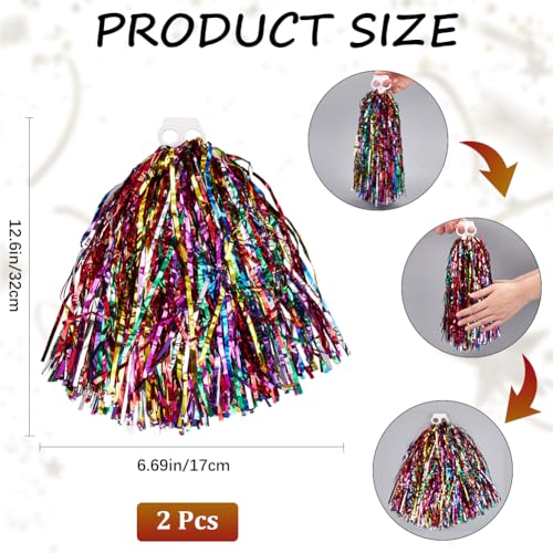 CREATCABIN 2pcs Pom Poms Cheerleading Blue Metallic Cheerleader Pom Poms with Baton Handle Cheer Pom Poms for Adults Cheering Spirit Sport Party Dance Stage Performance Celebration 12.6x6.69 Inch - Image 2