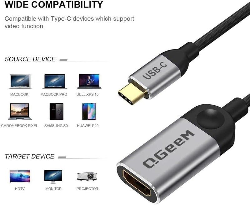 QGeeM USB C to HDMI Adapter 4K Cable, USB Type-C to HDMI Adapter [Thunderbolt 3/4] HDMI for Laptop MacBook Pro/Air, iPhone 15 16 17 Pro max, Dell XPS, Pixelbook, iMac,Thinkpad,Surface,IPad Pro - Image 2