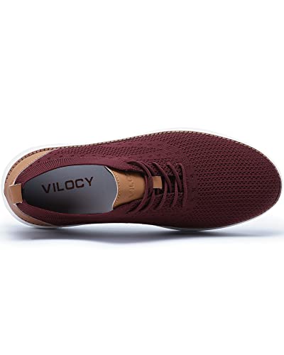 VILOCY Men's Casual Dress Sneakers Oxfords Business Shoes Lace Up Lightweight Comfortable Breathable Walking Knit Mesh Fashion Sneakers Tennis Wine Red,EU43 - Image 3