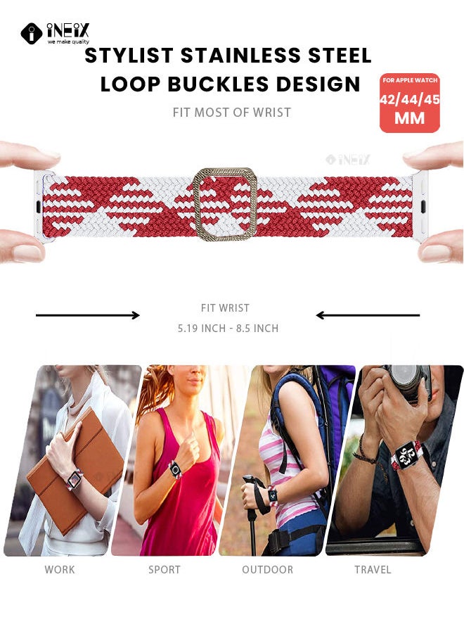 INEIX Braided Nylon Adjustable Solo Loop Band For Apple watch 42/44/45 mm - Red/White  - Image 5