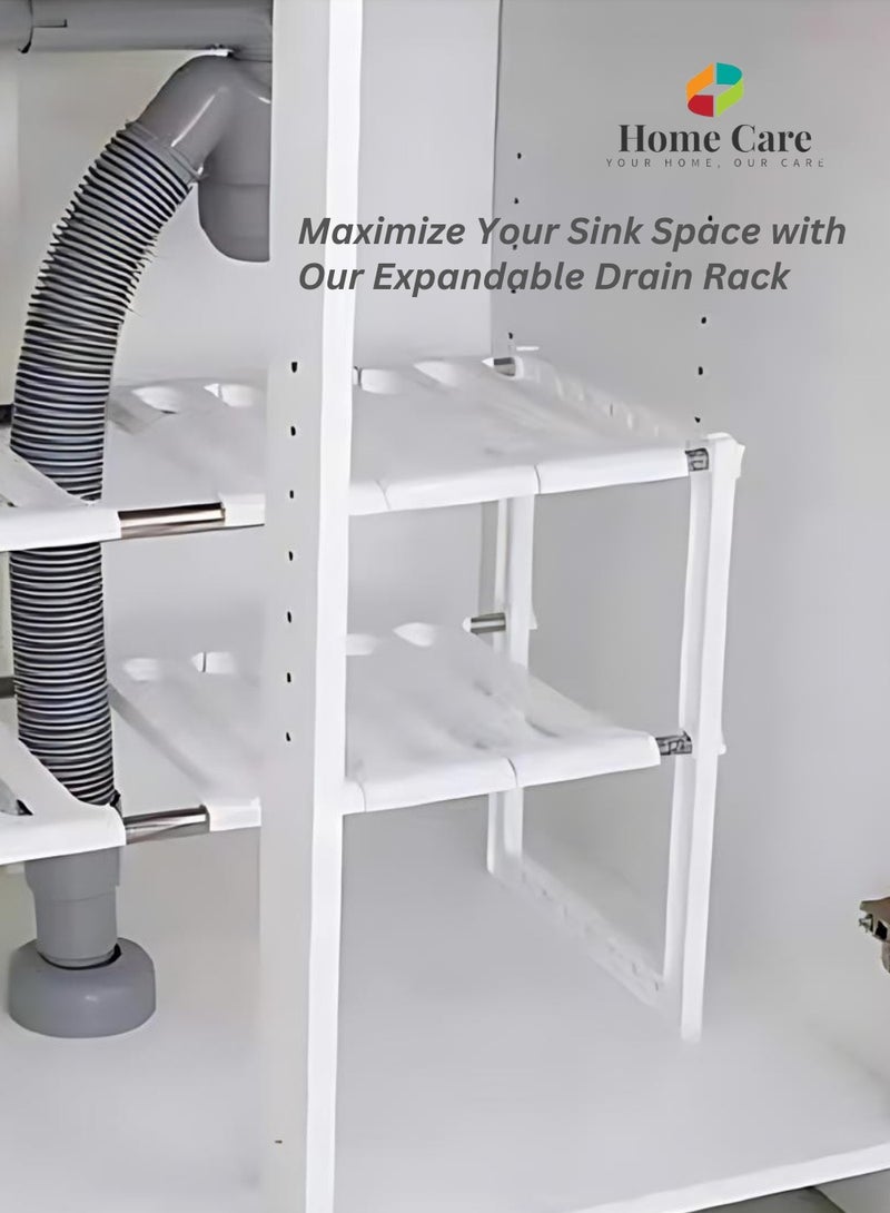 Home Care Kitchen Sink Drain Rack – Detachable Dish Drainer for Washing/Drying, Plastic Plate Stand Drainer, Non-Toxic, 2-Tier Adjustable Kitchen Rack with Screws | Kitchen Racks - Image 2