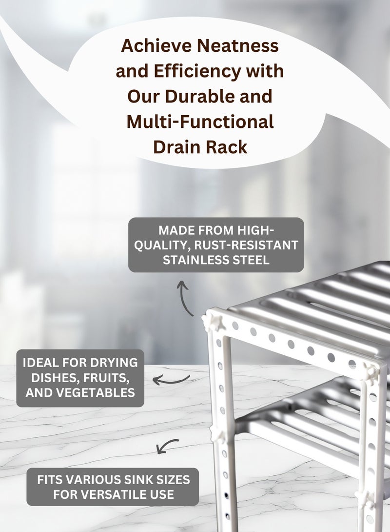Home Care Kitchen Sink Drain Rack – Detachable Dish Drainer for Washing/Drying, Plastic Plate Stand Drainer, Non-Toxic, 2-Tier Adjustable Kitchen Rack with Screws | Kitchen Racks - Image 4