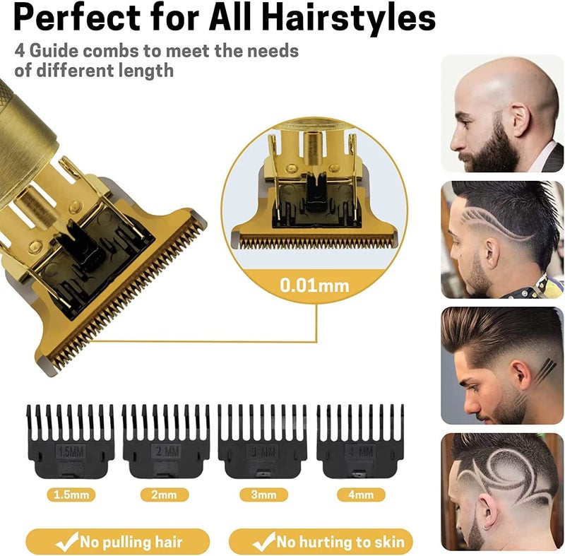 ARDAKI Trimmer Men Rechargeable Professional Hair Clipper Beard Mustache Shaver for Close Cutting Cordless Electric T-Blade Zero Gapped Edgers Men's Grooming Kit Full Body, Gold - Image 4