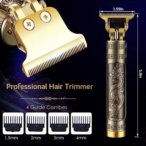 ARDAKI Trimmer Men Rechargeable Professional Hair Clipper Beard Mustache Shaver for Close Cutting Cordless Electric T-Blade Zero Gapped Edgers Men's Grooming Kit Full Body, Gold - Image 5