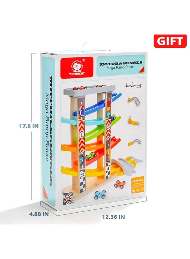 TOP BRIGHT Toddler Toys Race Track for 1 2 Year Old Boy Gifts Wooden Car Ramp Racer with 6 Mini Cars - Image 2