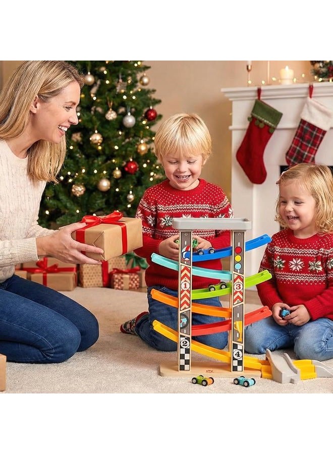 TOP BRIGHT Toddler Toys Race Track for 1 2 Year Old Boy Gifts Wooden Car Ramp Racer with 6 Mini Cars - Image 3