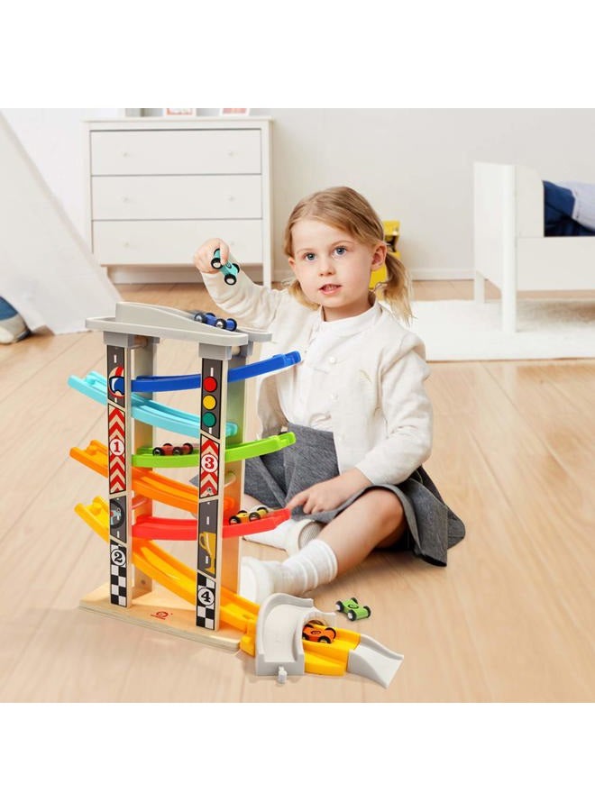 TOP BRIGHT Toddler Toys Race Track for 1 2 Year Old Boy Gifts Wooden Car Ramp Racer with 6 Mini Cars - Image 5