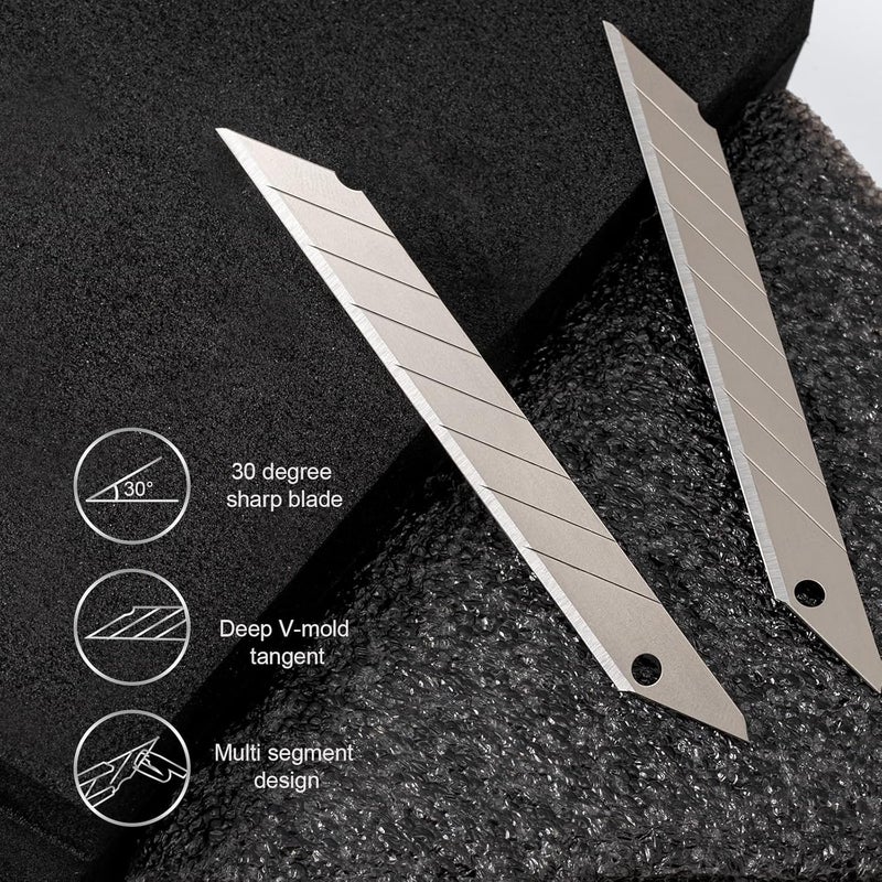 Gomake 100pcs Knife Replacement Blades, 30 Degree Carbon Steel 9mm Snap Off Blades for Retractable Cutting Knives, Hobby, Craft Knife, Box Cutter - Image 5