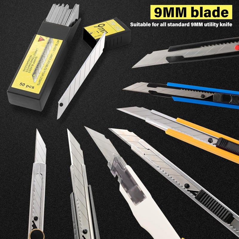 Gomake 100pcs Knife Replacement Blades, 30 Degree Carbon Steel 9mm Snap Off Blades for Retractable Cutting Knives, Hobby, Craft Knife, Box Cutter - Image 3
