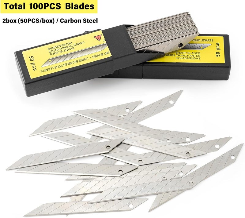 Gomake 100pcs Knife Replacement Blades, 30 Degree Carbon Steel 9mm Snap Off Blades for Retractable Cutting Knives, Hobby, Craft Knife, Box Cutter - Image 2