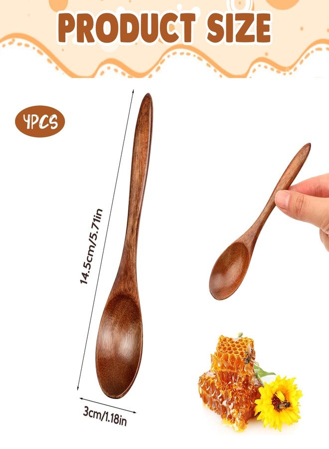 cobee 5.9 Inch Small Wooden Spoons, 4 Pack Wooden Honey Spoon for Tea, Small Soup Spoons Serving Spoons Wooden Teaspoon for Coffee Tea Jar Condiment Jam Salts - Image 2