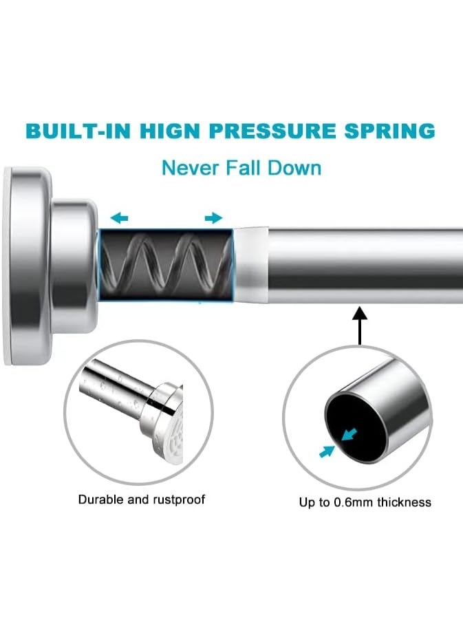 سوفام قضيب الستائر غير الانزلاقي القابل للضبط -لا تصدأ أبدا 304 فولاذ مقاوم للصدأ، قطب الستائر النابض التليسكوبي في المرحاض -لا يوجد ثقب للملابس القابلة للتوسيع قضيب (110-190 سم) - Image 2