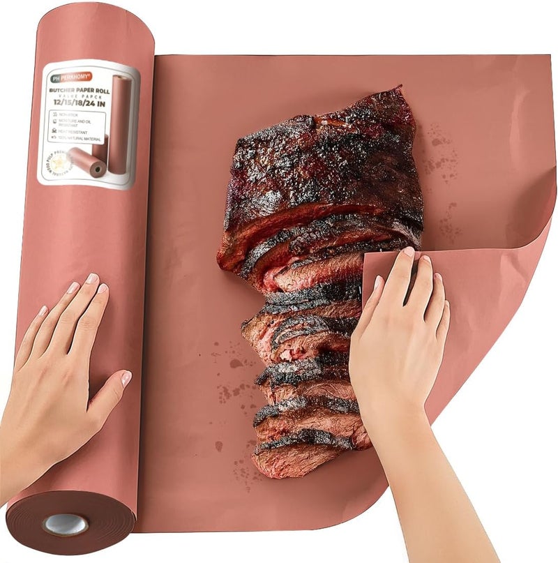 PH PERKHOMY Pink Butcher Paper Roll 18" x 1200" (100') for Smoker BBQ Grilling Smoking Meat Unbleached Uncoated Unwaxed (Pink, 18" x 100') - Image 1