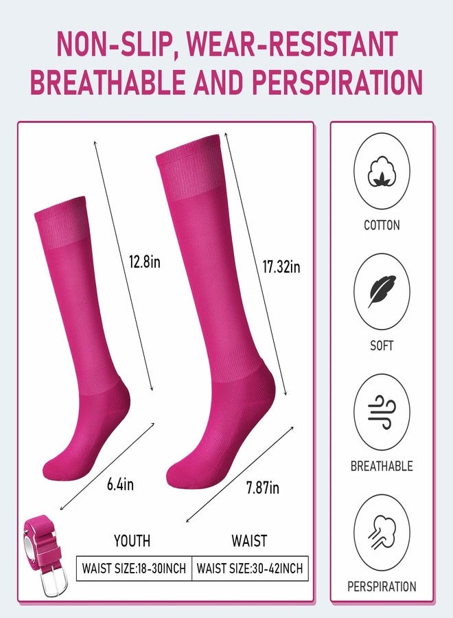 زانماي طقم جوارب وحزام بيسبول من زانماي، جوارب سوفتبول قابلة للتعديل وحزام خصر مطاطي للشباب والبنات والبالغين (لون وردي فاقع، للأطفال) - Image 2