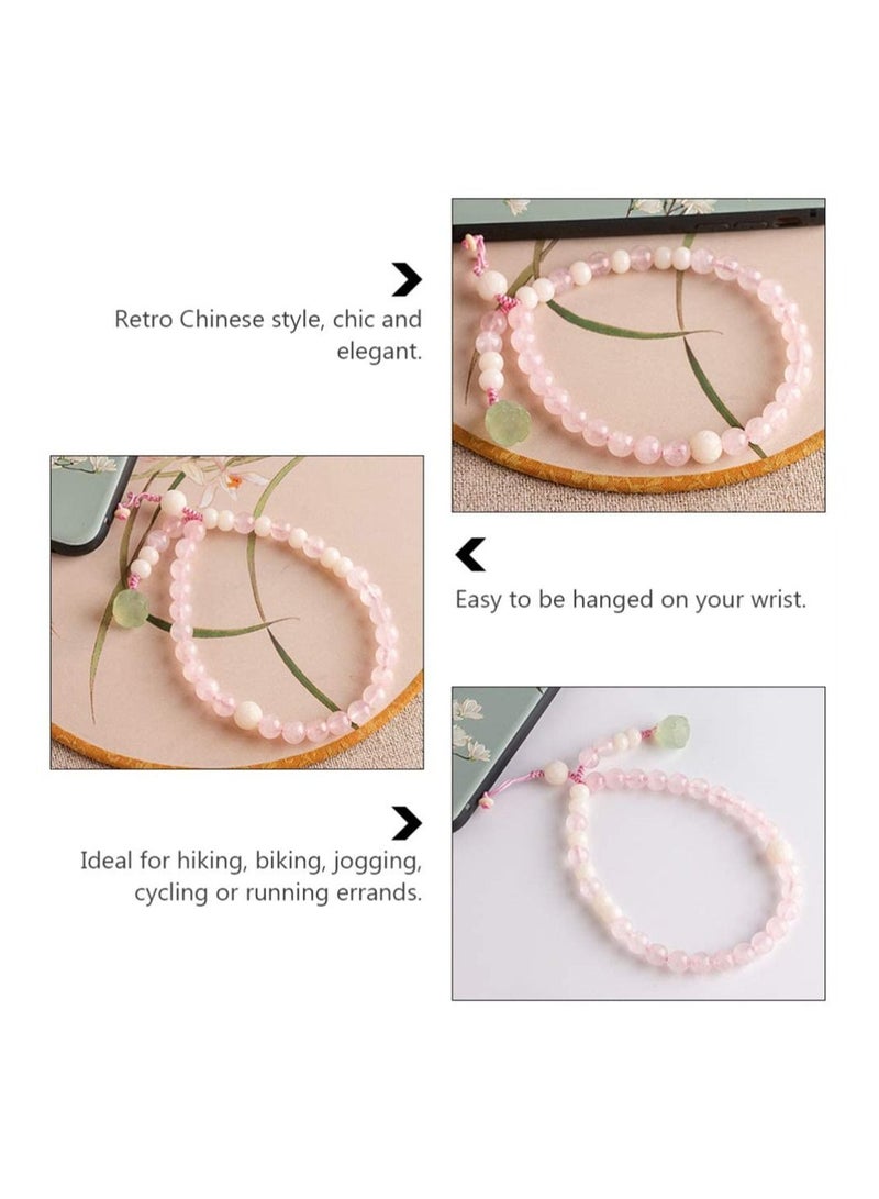 SYOSI Cell Phone Lanyard Strap Pink Crystal Beads, Hand Wrist Phone Charms Bracelet Anti-lost Wrist Rope String Vintage Hanging Rope for Camera Car Key Purse Hanging Decor, 1 Pcs, Pink  - Image 3