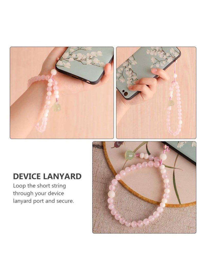 SYOSI Cell Phone Lanyard Strap Pink Crystal Beads, Hand Wrist Phone Charms Bracelet Anti-lost Wrist Rope String Vintage Hanging Rope for Camera Car Key Purse Hanging Decor, 1 Pcs, Pink  - Image 2
