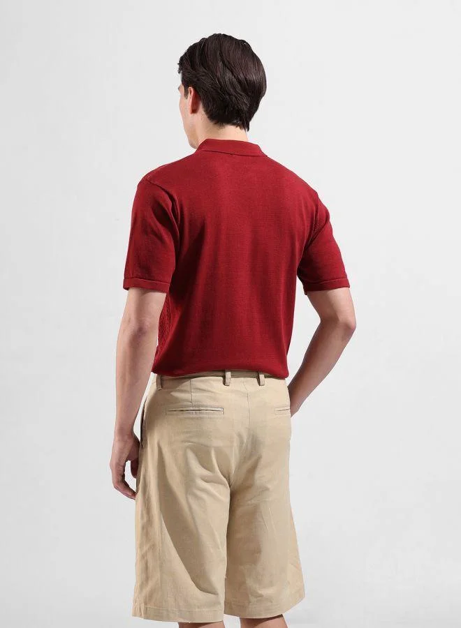 The Indian Garage Co Men Slim Fit Textured Polo Neck Half Sleeves T-Shirt