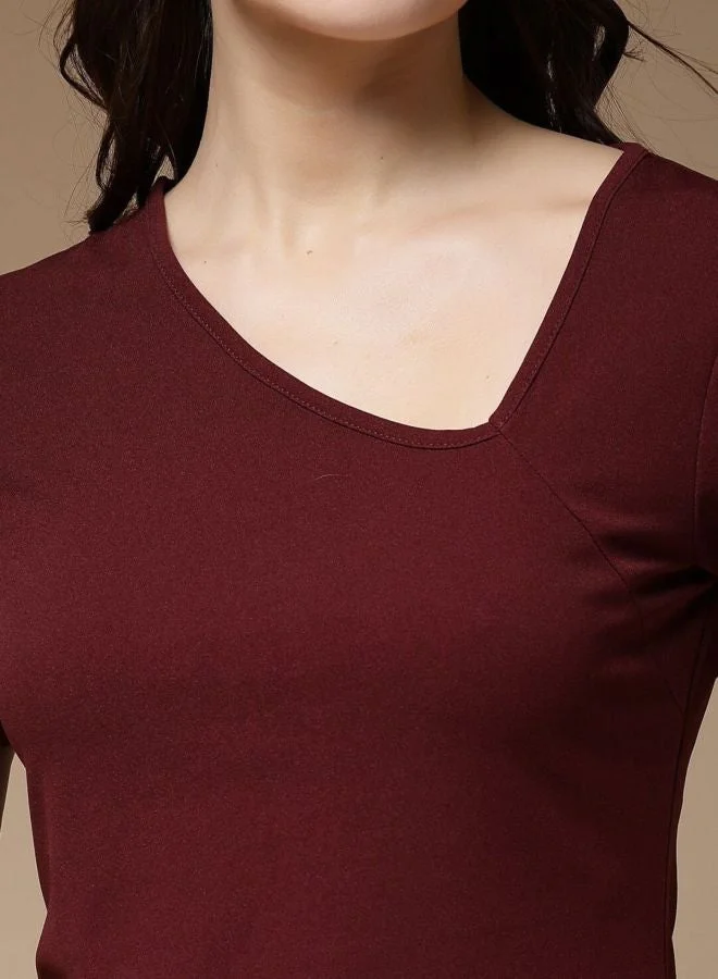 Freehand Women Regular Fit Solid Asymmetric Neck Short Sleeve Crop Top